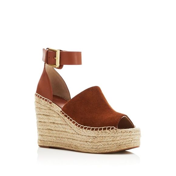 MARC FISHER Shoes - MARC FISHER Womens Brown 2" Platform Adalyn Wedge Leather Espadrille Shoes 9.5 M